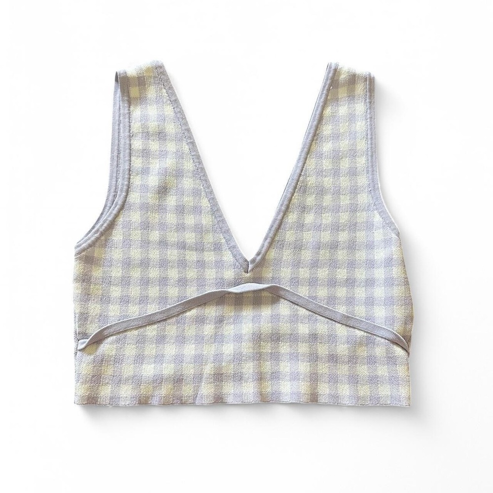Zara Purple and White Checkered Crop Tank Top